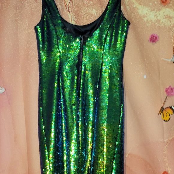 MILLY Green Iridescent Sequin Cocktail Dress - Picture 6 of 11